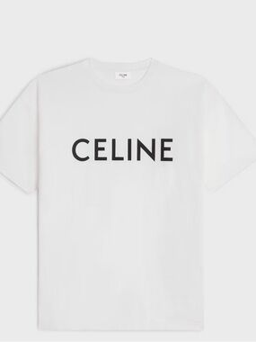 Celine White Short-Sleeve Logo Tee with Black Print